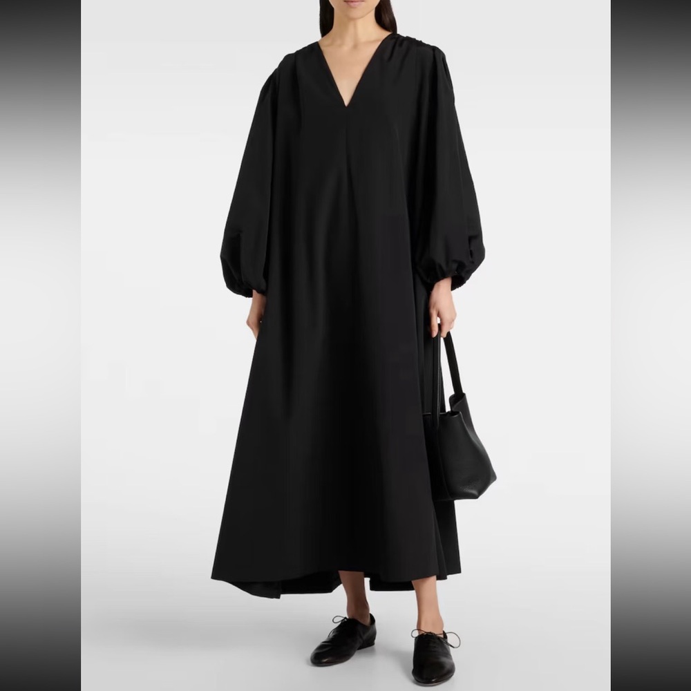 The Row Black V-Neck Balloon-Sleeve Maxi Dress-NWOT